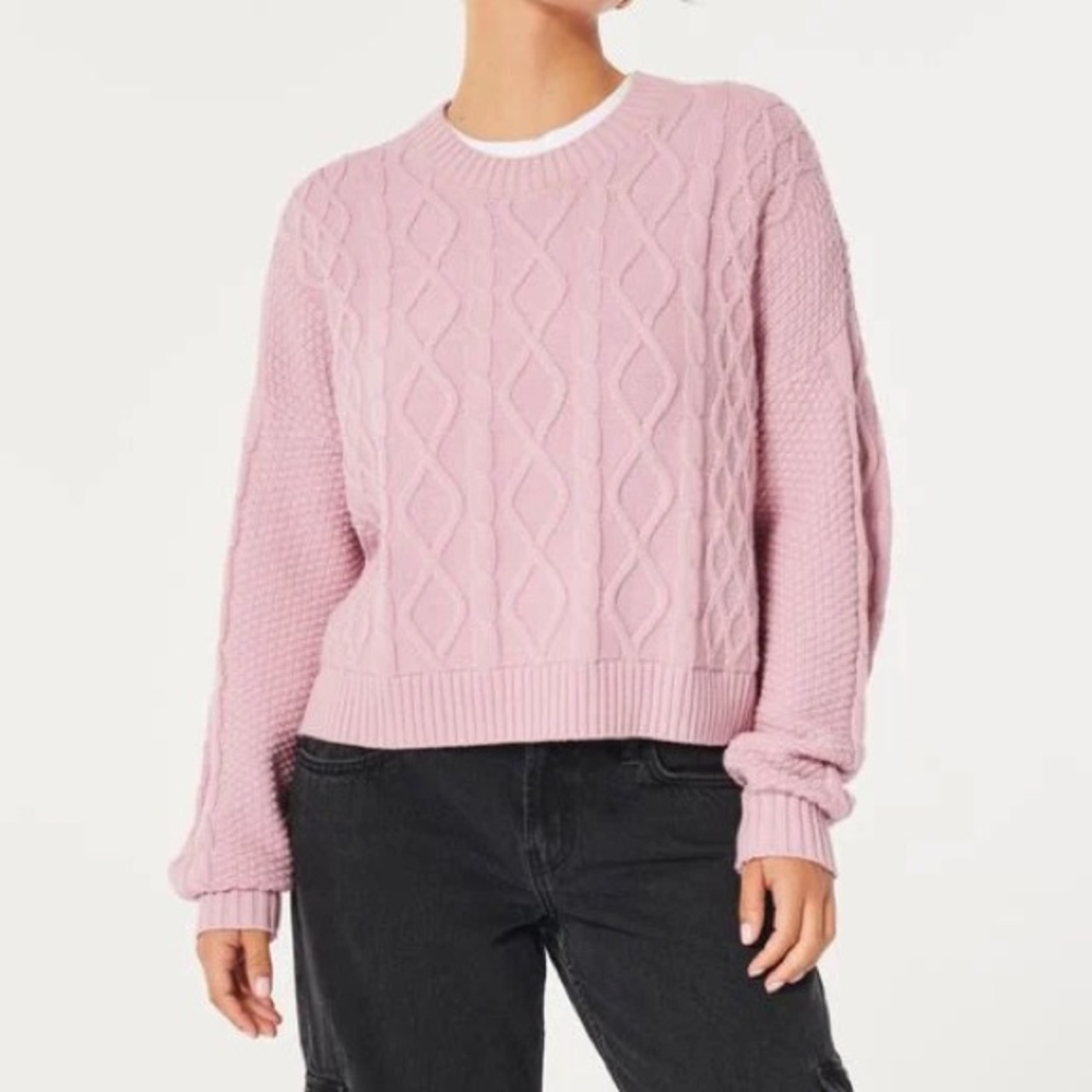 Boxy Cable-Knit Crew Sweater